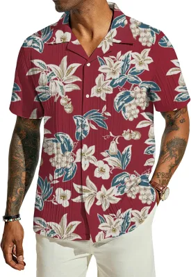 PJ PAUL JONES Men's Casual Button Down Shirts - Short Sleeve Summer Textured Beach Wrinkle-Free Shirts