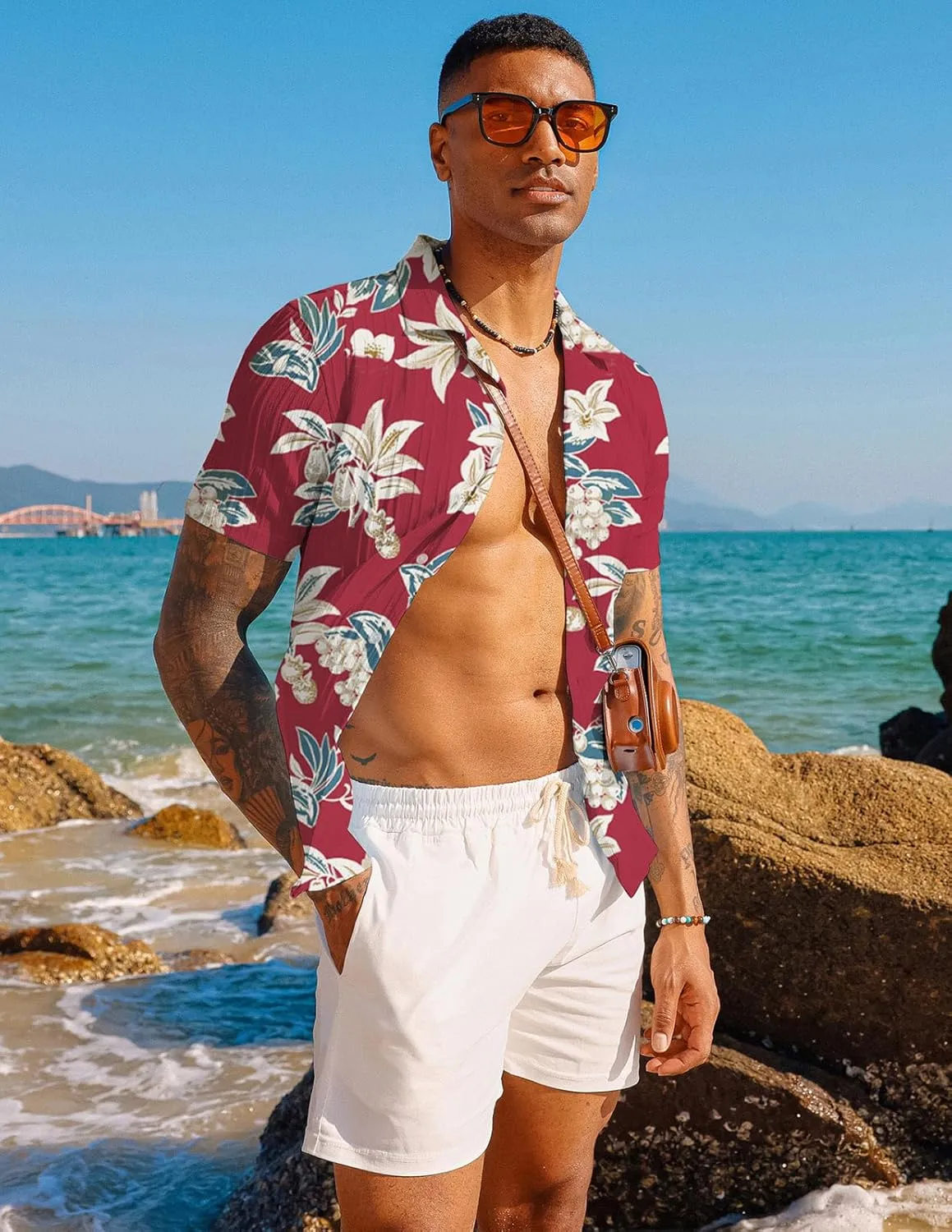PJ PAUL JONES Men's Casual Button Down Shirts - Short Sleeve Summer Textured Beach Wrinkle-Free Shirts