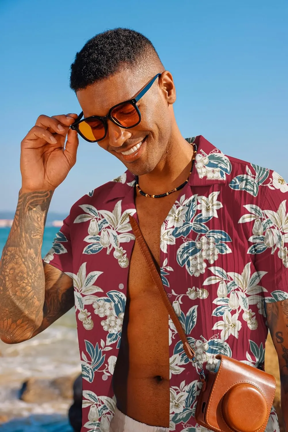 PJ PAUL JONES Men's Casual Button Down Shirts - Short Sleeve Summer Textured Beach Wrinkle-Free Shirts