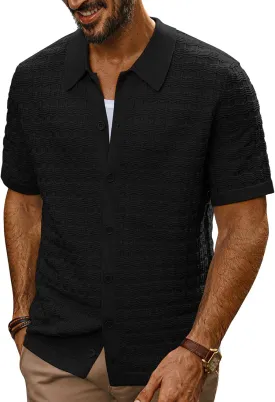 PJ PAUL JONES Men's Knit Shirts Short Sleeve Button Down Polo Shirt Fashion Casual Summer Beach Shirts