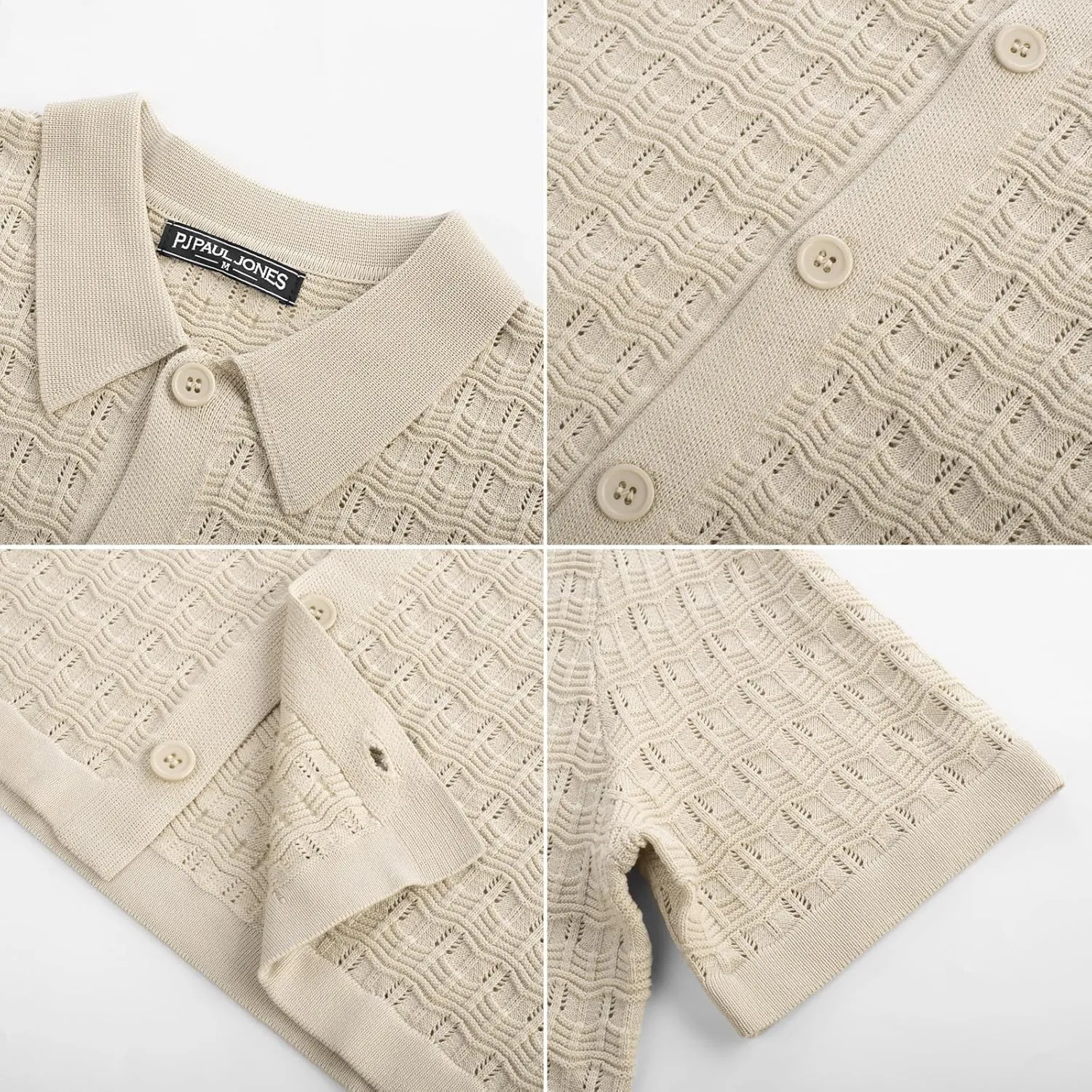 PJ PAUL JONES Men's Knit Shirts Short Sleeve Button Down Polo Shirt Fashion Casual Summer Beach Shirts