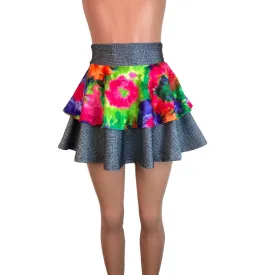 SALE - 2-Layer Skater Skirt - Tie Dye Groovy w/ Linen Print