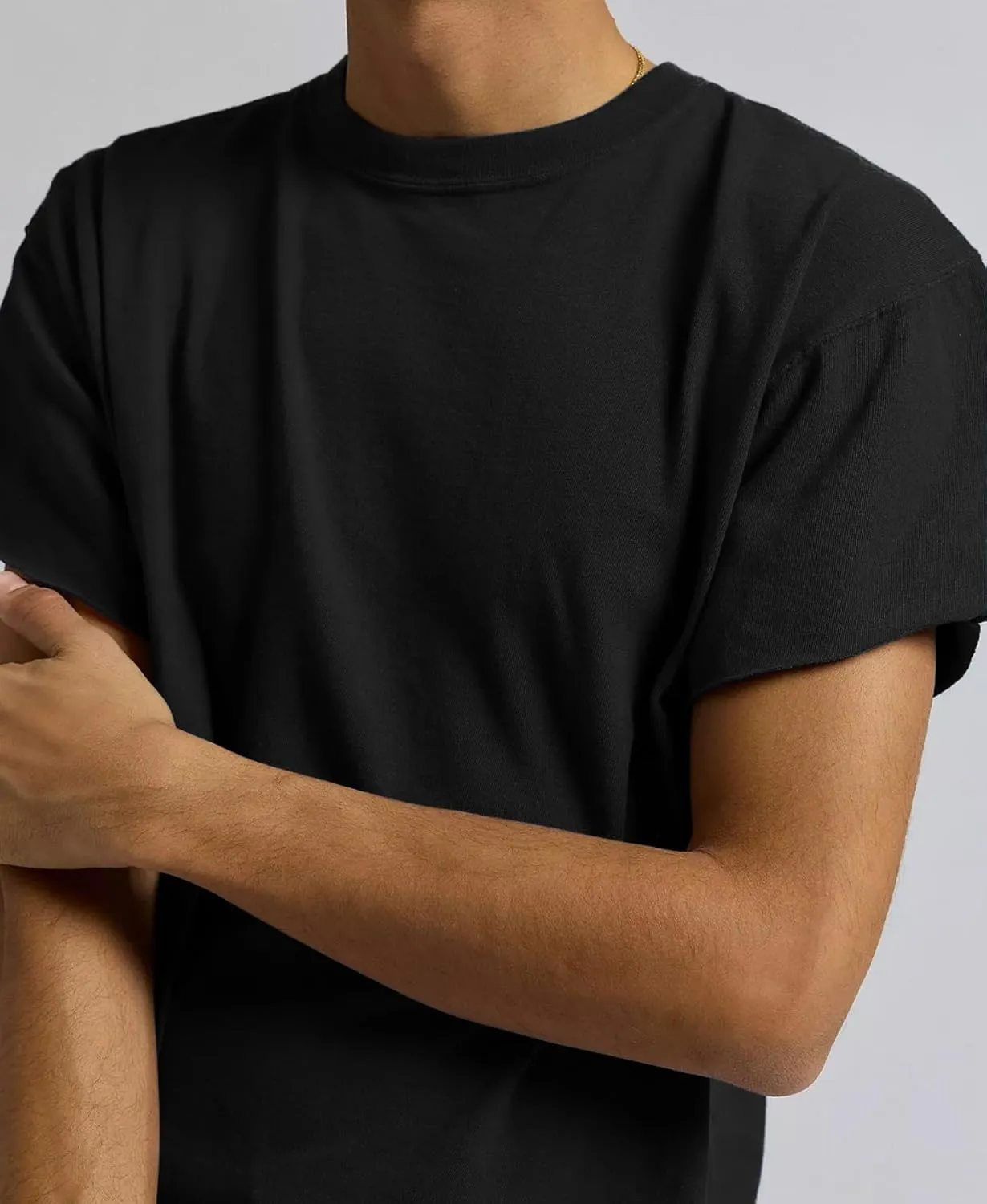 Sunborui Men's Boxy Cropped Raw Cut Tee Short Sleeve Round Neck T Shirts Casual Basic Tops