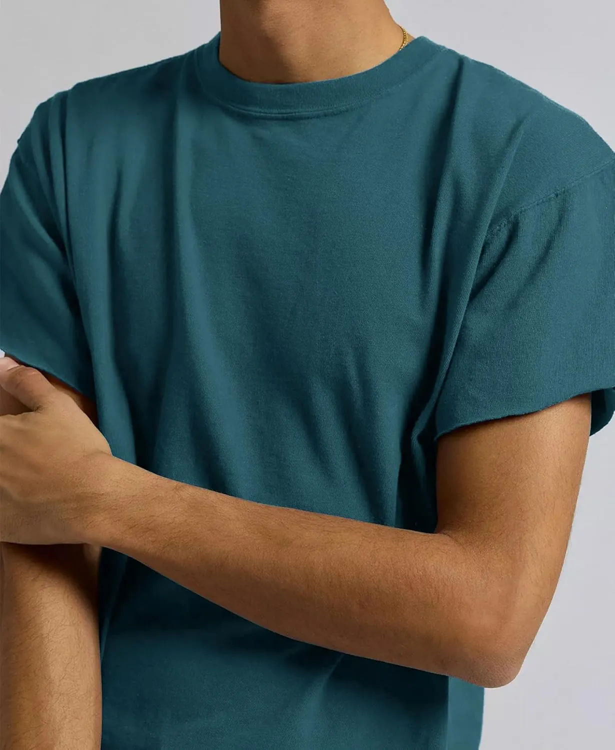Sunborui Men's Boxy Cropped Raw Cut Tee Short Sleeve Round Neck T Shirts Casual Basic Tops