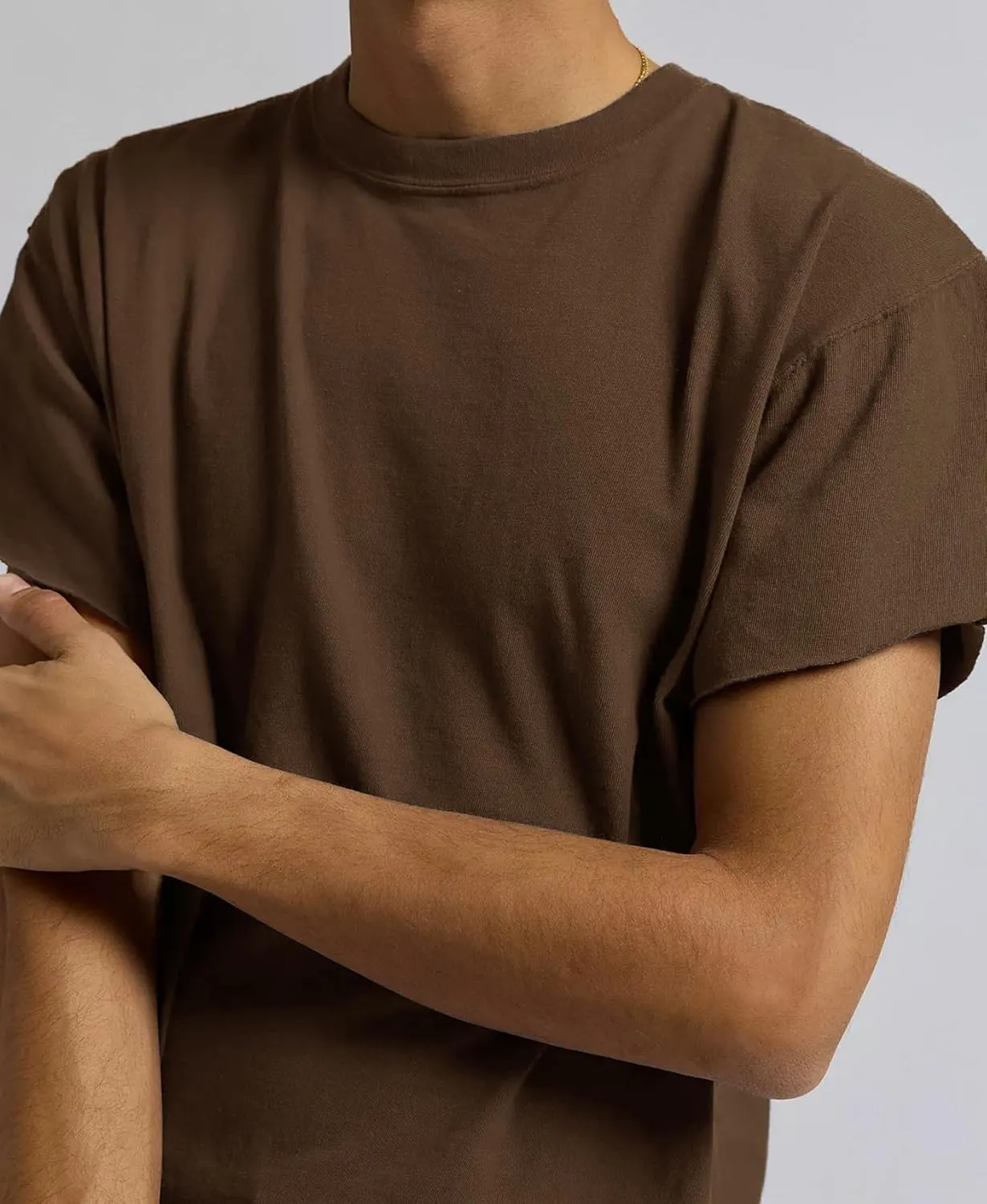 Sunborui Men's Boxy Cropped Raw Cut Tee Short Sleeve Round Neck T Shirts Casual Basic Tops