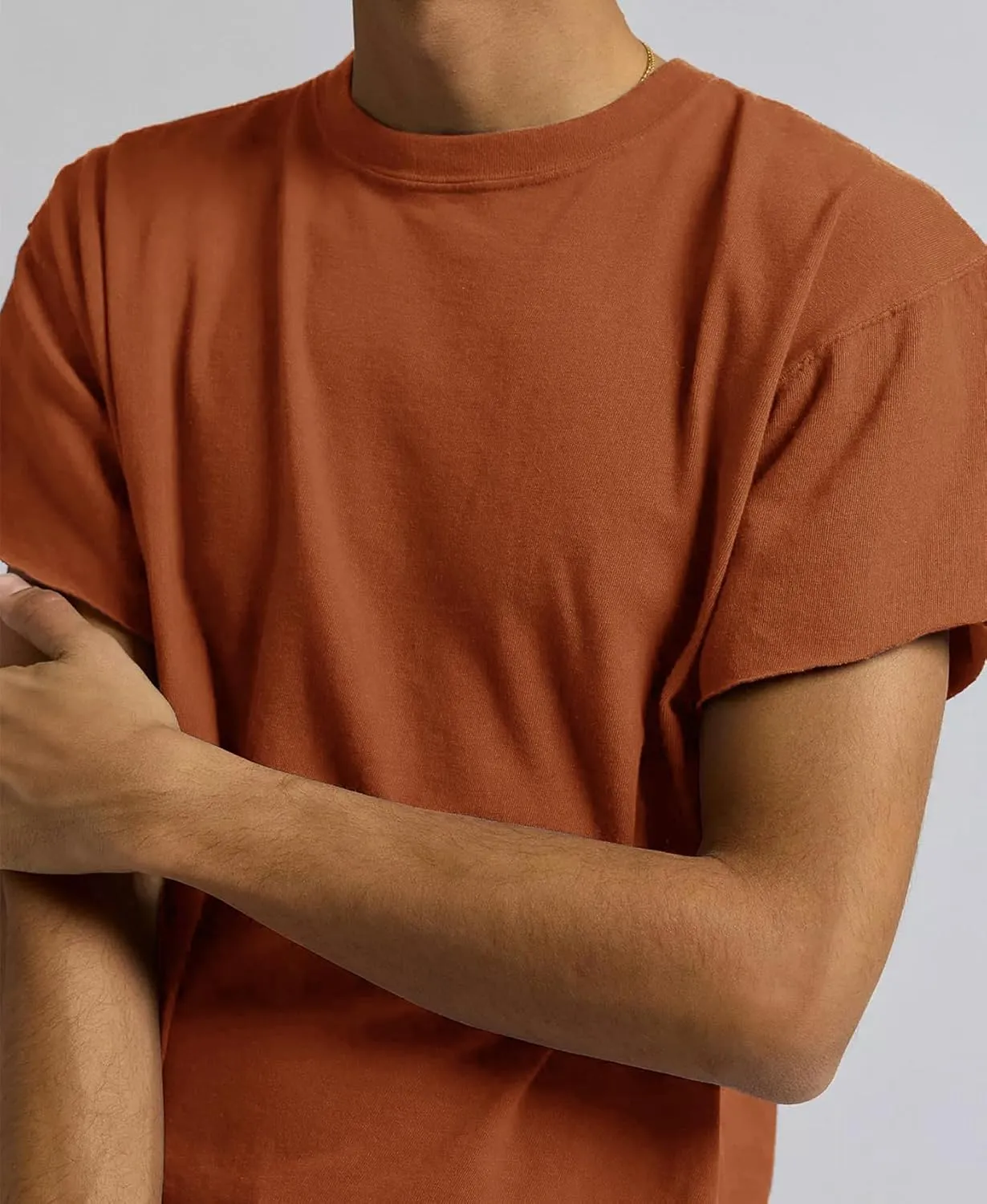 Sunborui Men's Boxy Cropped Raw Cut Tee Short Sleeve Round Neck T Shirts Casual Basic Tops