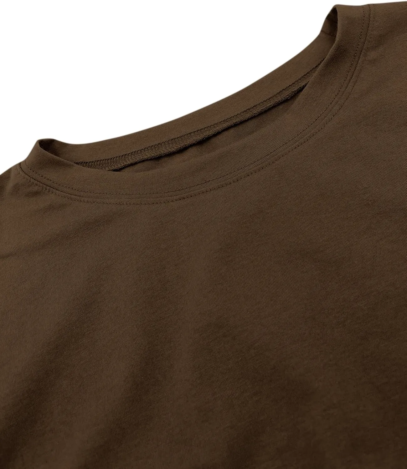 Sunborui Men's Boxy Cropped Raw Cut Tee Short Sleeve Round Neck T Shirts Casual Basic Tops