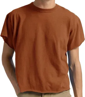 Sunborui Men's Boxy Cropped Raw Cut Tee Short Sleeve Round Neck T Shirts Casual Basic Tops