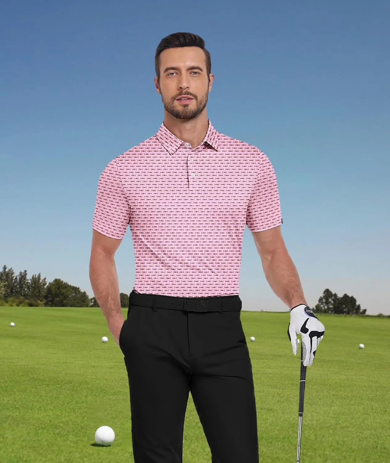 SWISSWELL Mens Golf Shirt Short Sleeve Moisture Wicking Print Polo Shirts for Men Performance Collared Summer Athletic Tshirt