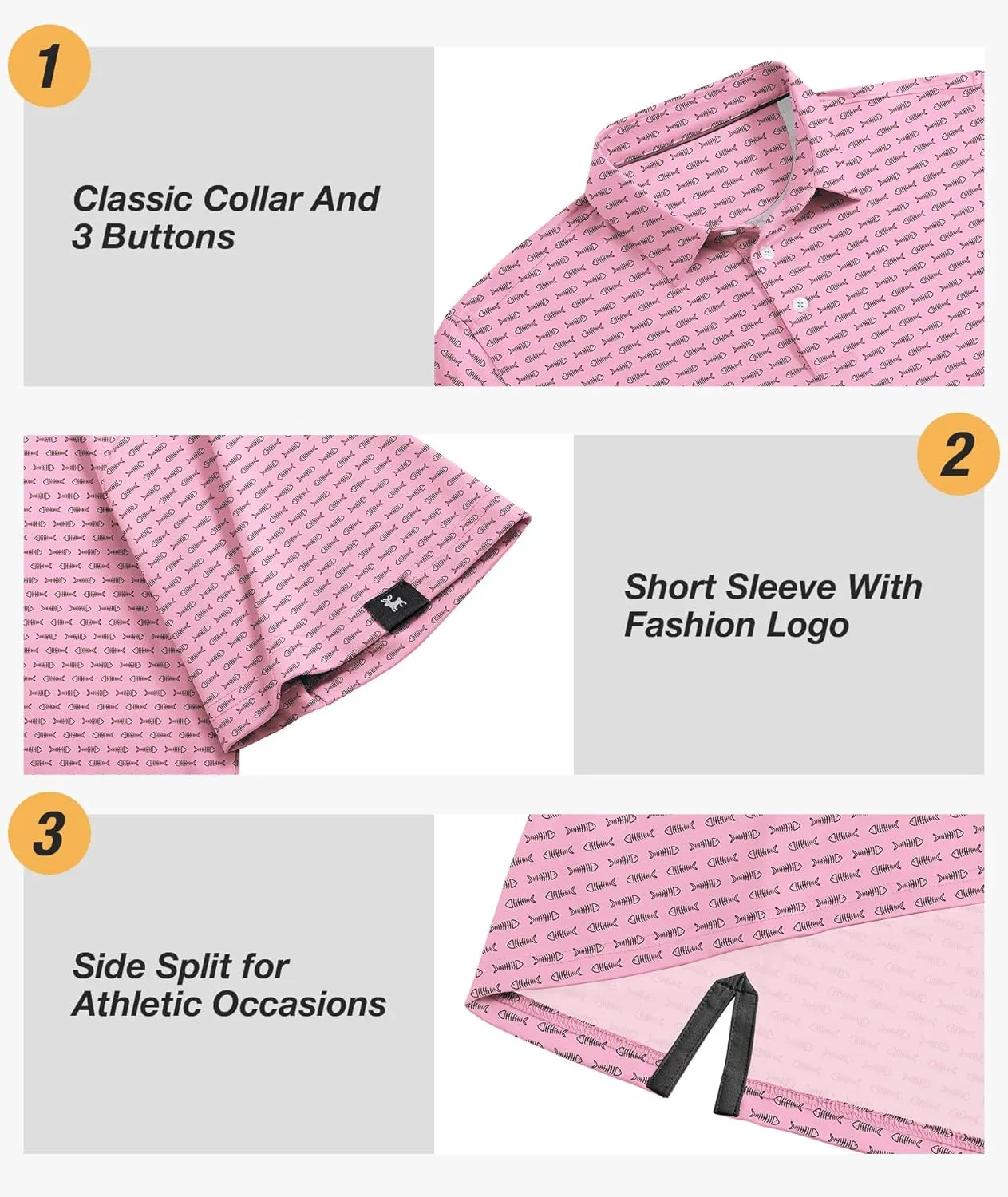 SWISSWELL Mens Golf Shirt Short Sleeve Moisture Wicking Print Polo Shirts for Men Performance Collared Summer Athletic Tshirt