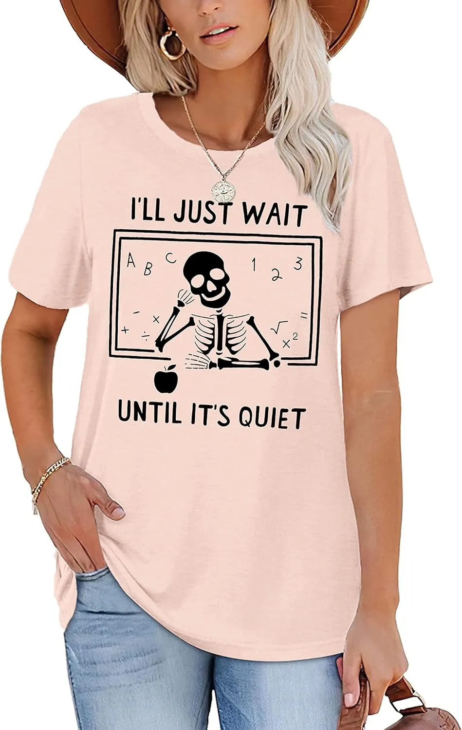 Teacher T-Shirt for Women I'll Just Wait Until It's Quiet Shirt Funny Teacher Graphic Tee Tops