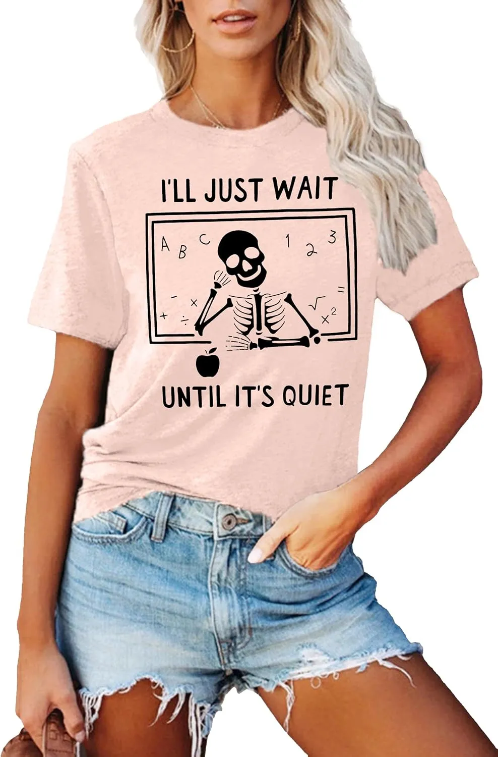 Teacher T-Shirt for Women I'll Just Wait Until It's Quiet Shirt Funny Teacher Graphic Tee Tops