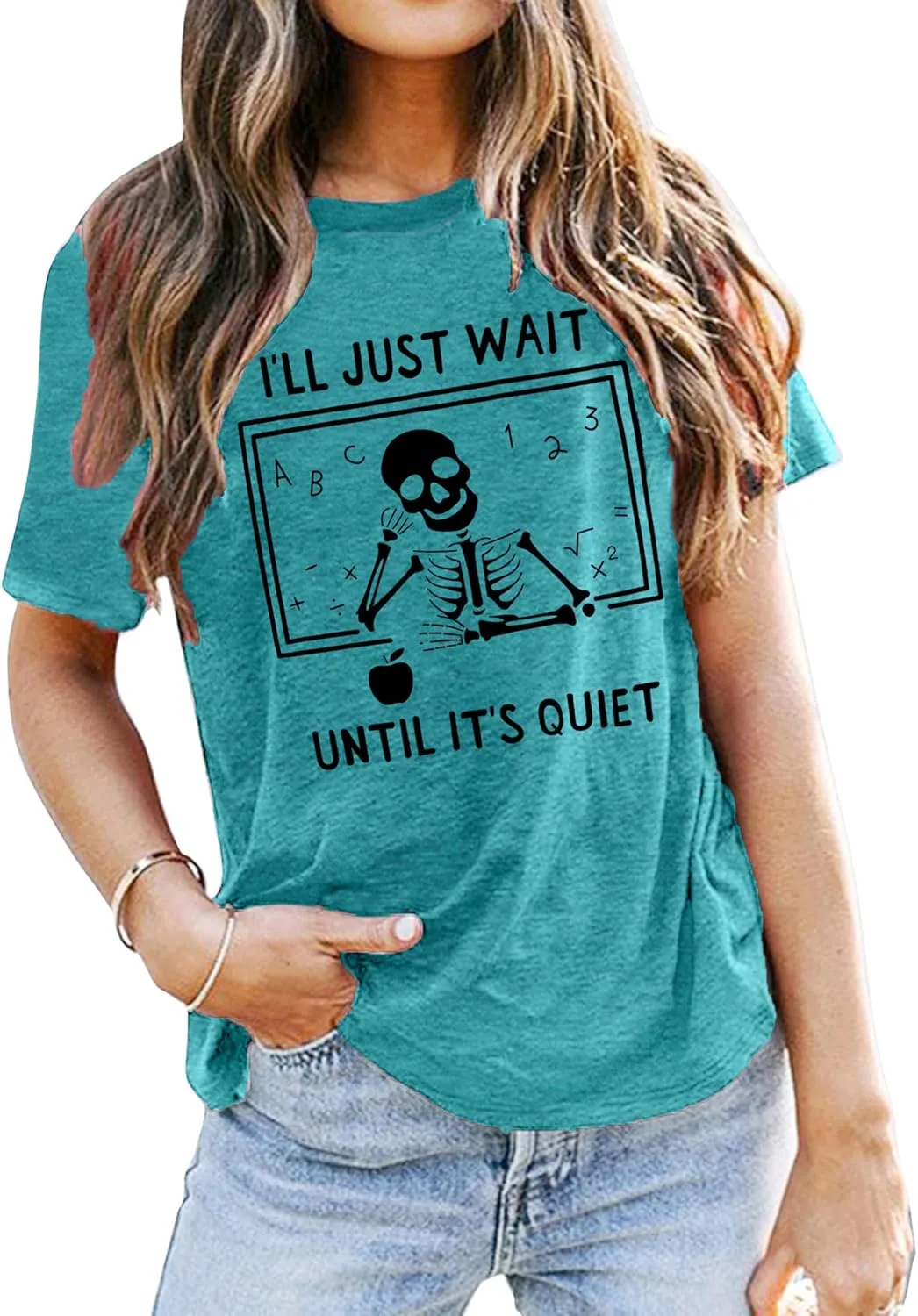 Teacher T-Shirt for Women I'll Just Wait Until It's Quiet Shirt Funny Teacher Graphic Tee Tops
