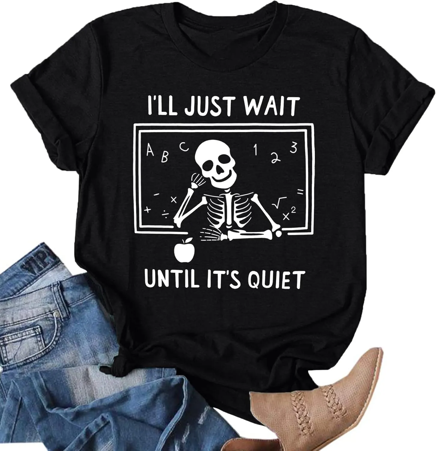 Teacher T-Shirt for Women I'll Just Wait Until It's Quiet Shirt Funny Teacher Graphic Tee Tops