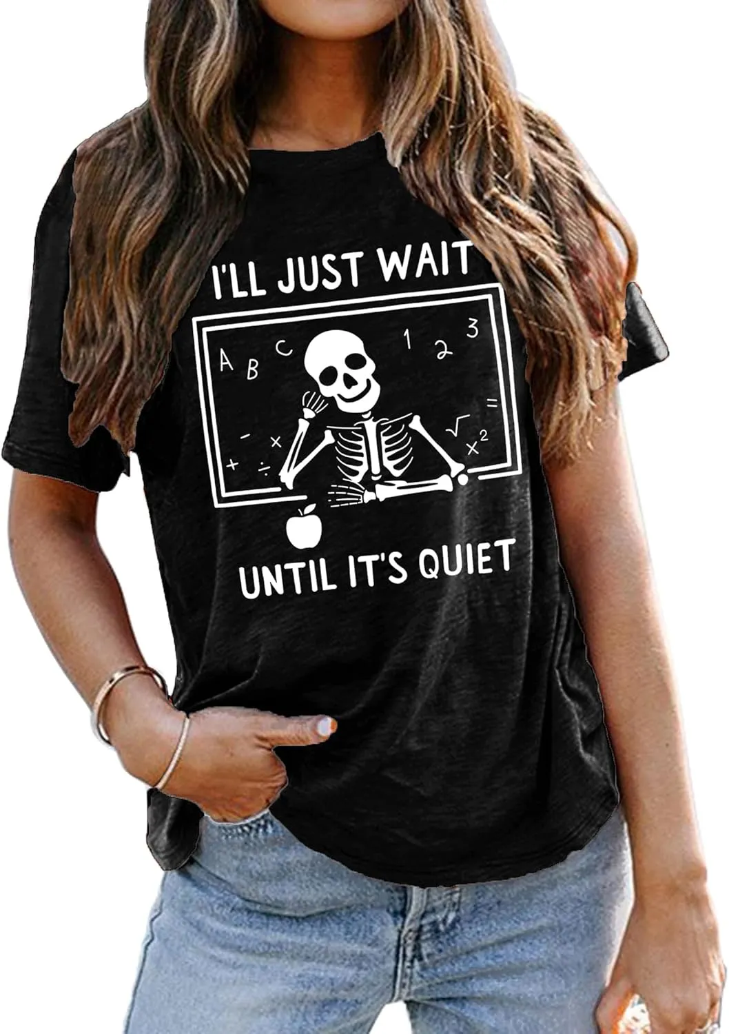 Teacher T-Shirt for Women I'll Just Wait Until It's Quiet Shirt Funny Teacher Graphic Tee Tops