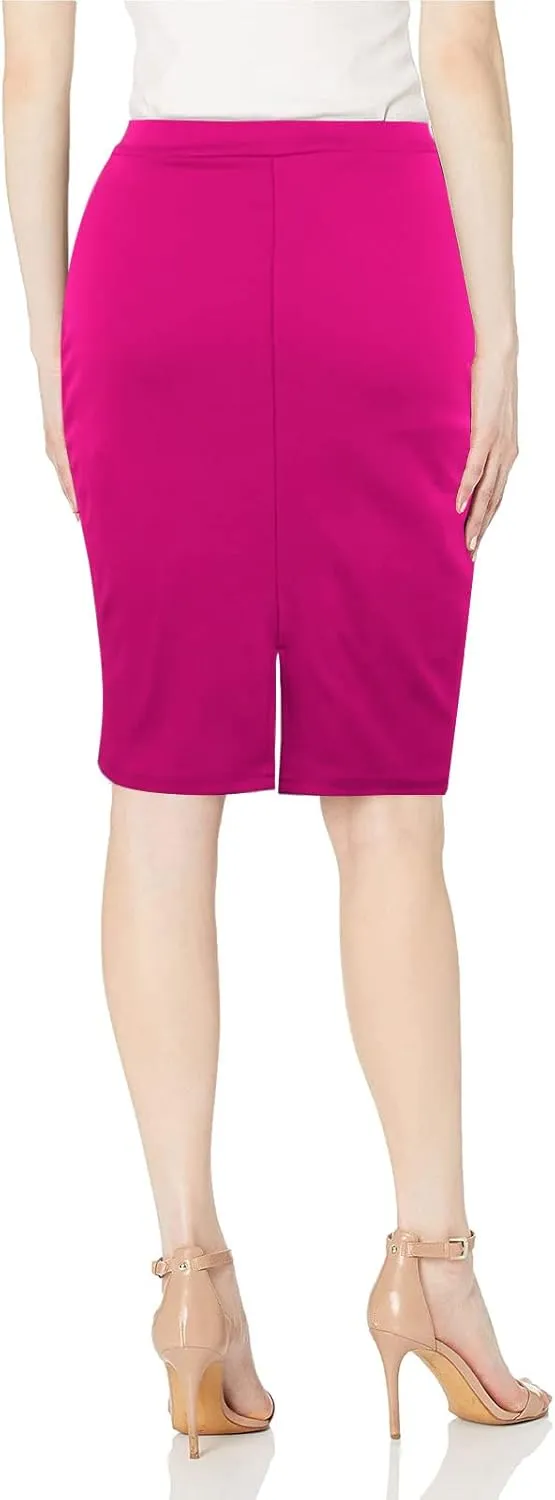 Topdress Women's Bodycon Pencil Skirts Basic Elastic High Waisted Stretch Short Skirt Knee Lenght with Slit
