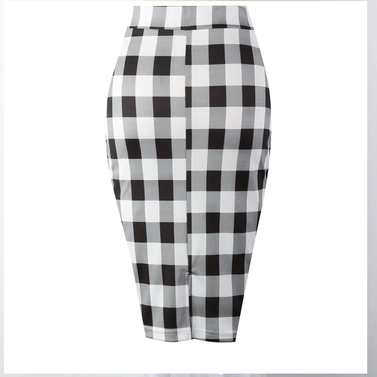 Topdress Women's Bodycon Pencil Skirts Basic Elastic High Waisted Stretch Short Skirt Knee Lenght with Slit