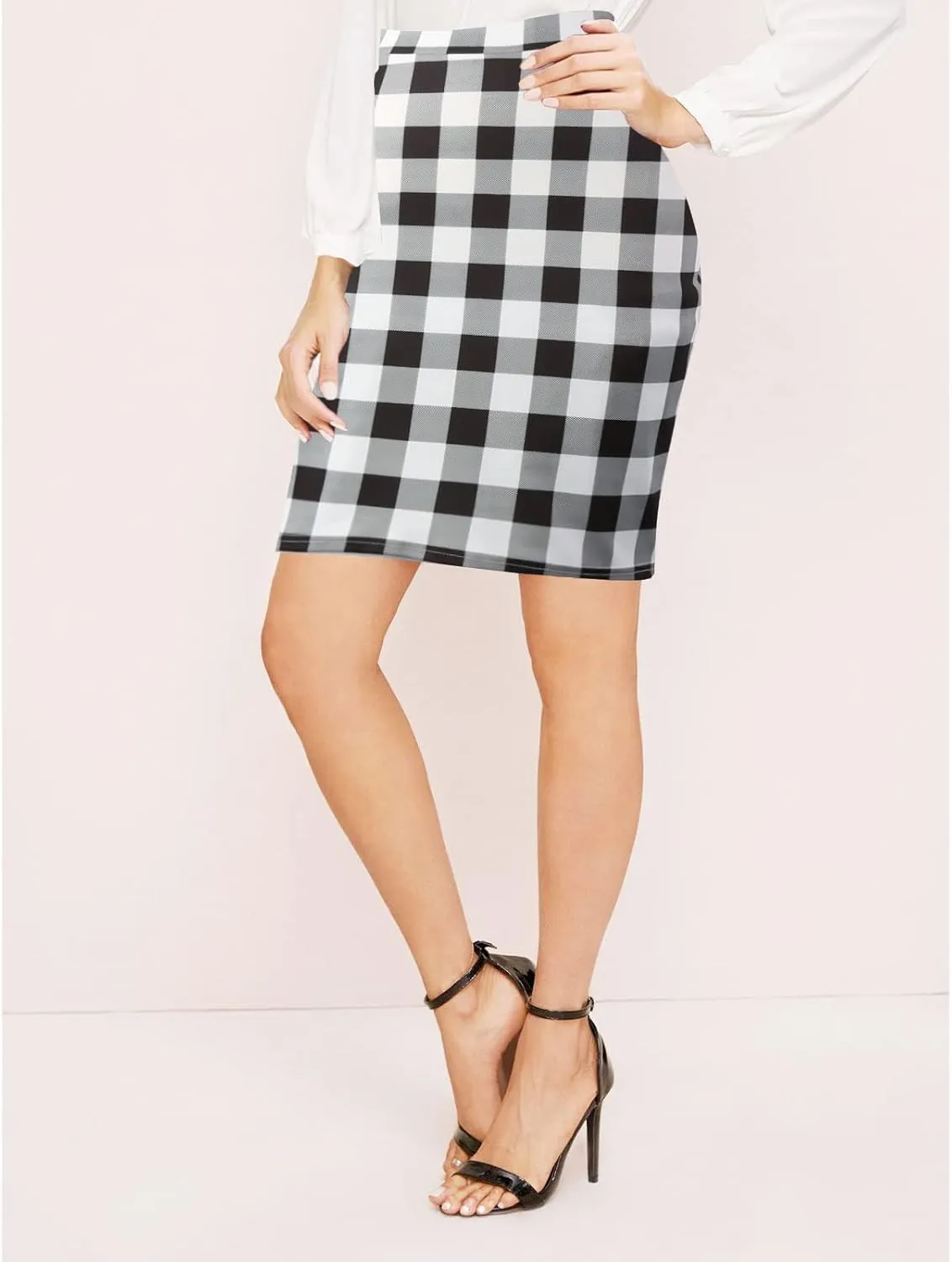 Topdress Women's Bodycon Pencil Skirts Basic Elastic High Waisted Stretch Short Skirt Knee Lenght with Slit
