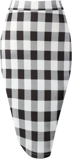 Topdress Women's Bodycon Pencil Skirts Basic Elastic High Waisted Stretch Short Skirt Knee Lenght with Slit