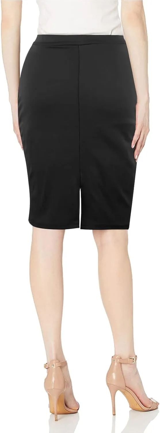 Topdress Women's Bodycon Pencil Skirts Basic Elastic High Waisted Stretch Short Skirt Knee Lenght with Slit
