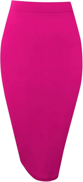 Topdress Women's Bodycon Pencil Skirts Basic Elastic High Waisted Stretch Short Skirt Knee Lenght with Slit