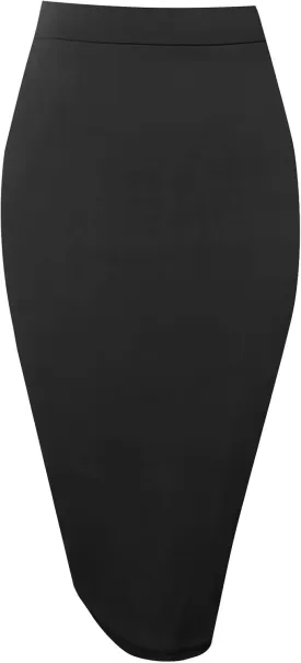 Topdress Women's Bodycon Pencil Skirts Basic Elastic High Waisted Stretch Short Skirt Knee Lenght with Slit