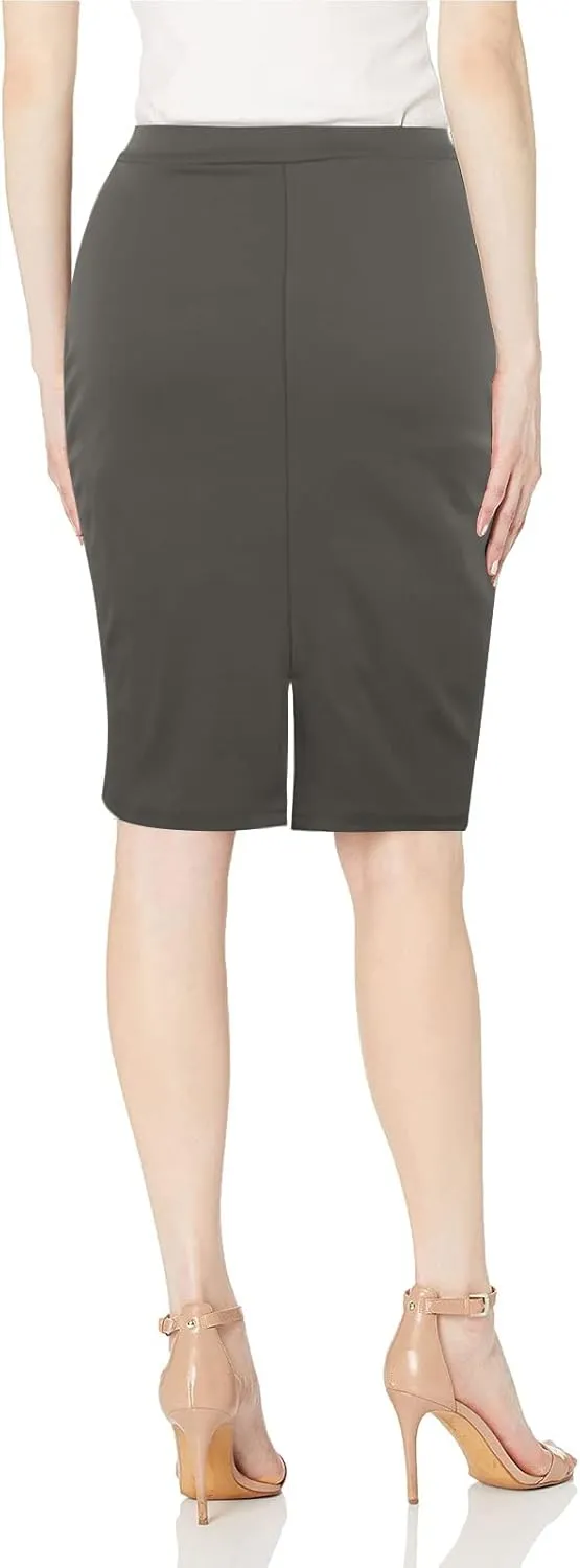Topdress Women's Bodycon Pencil Skirts Basic Elastic High Waisted Stretch Short Skirt Knee Lenght with Slit