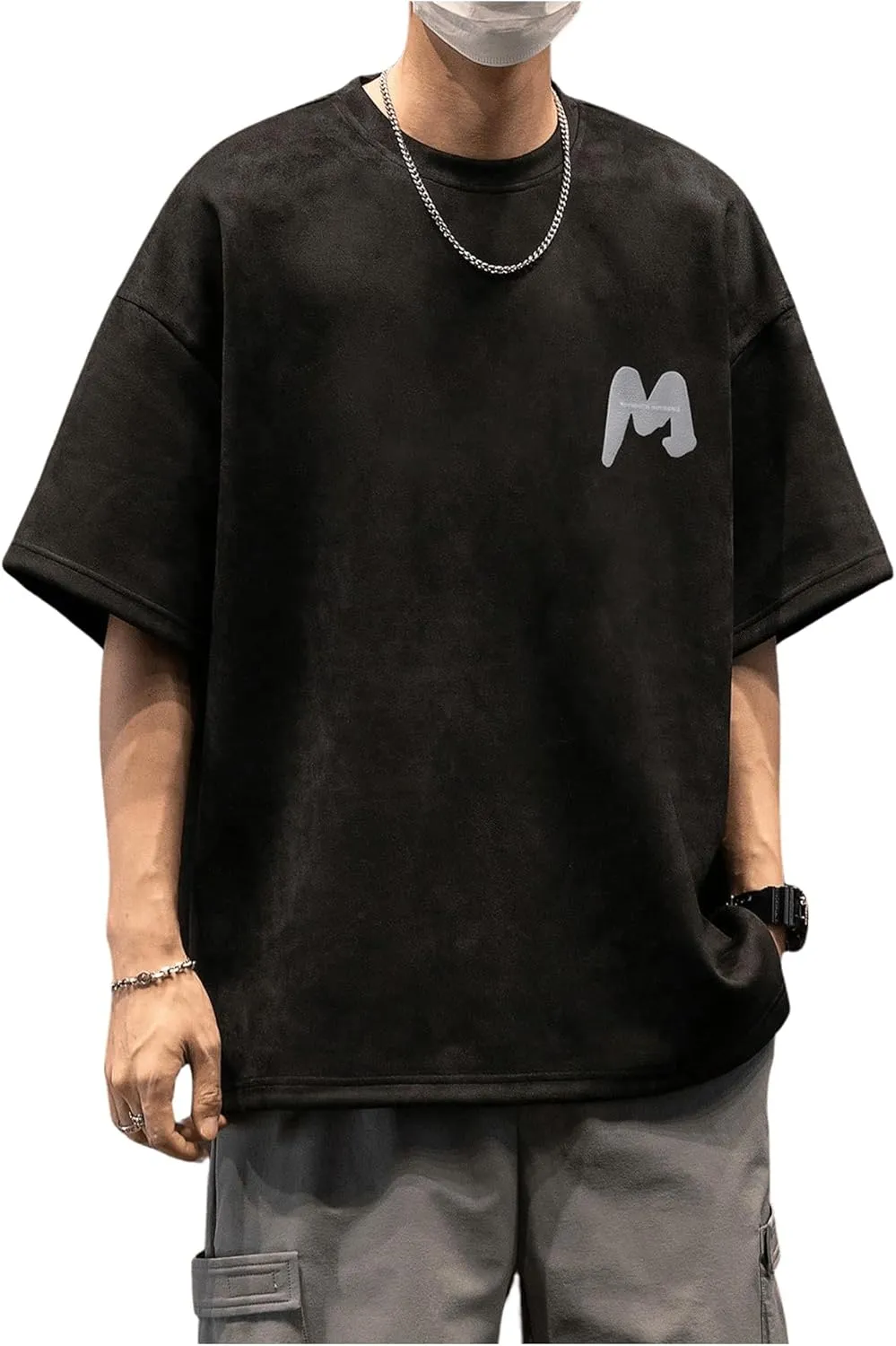 Verdusa Men's Casual T Shirts Letter Printed Drop Shoulder Round Neck Half Sleeve Tops