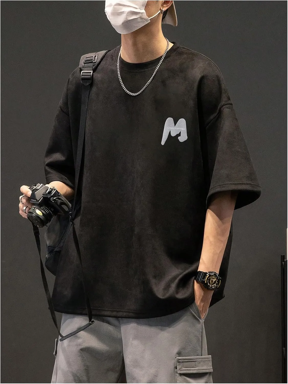 Verdusa Men's Casual T Shirts Letter Printed Drop Shoulder Round Neck Half Sleeve Tops