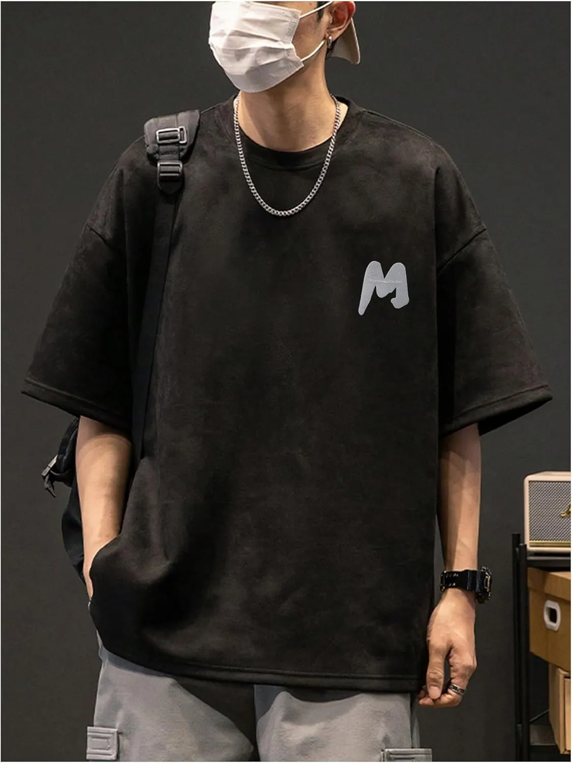 Verdusa Men's Casual T Shirts Letter Printed Drop Shoulder Round Neck Half Sleeve Tops