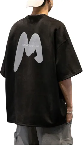 Verdusa Men's Casual T Shirts Letter Printed Drop Shoulder Round Neck Half Sleeve Tops