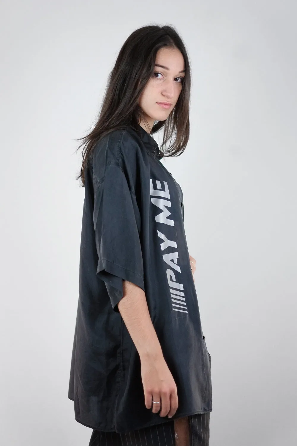 Vintage Reworked Reflective 'PAY ME' Silk Shirt