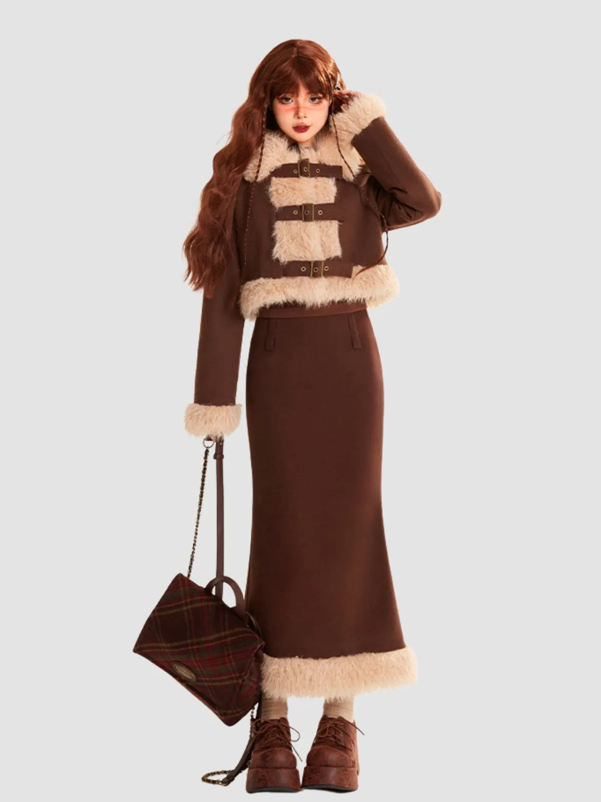 WLS Slim Fit Short Jacket Hip Skirt Woolen Suit