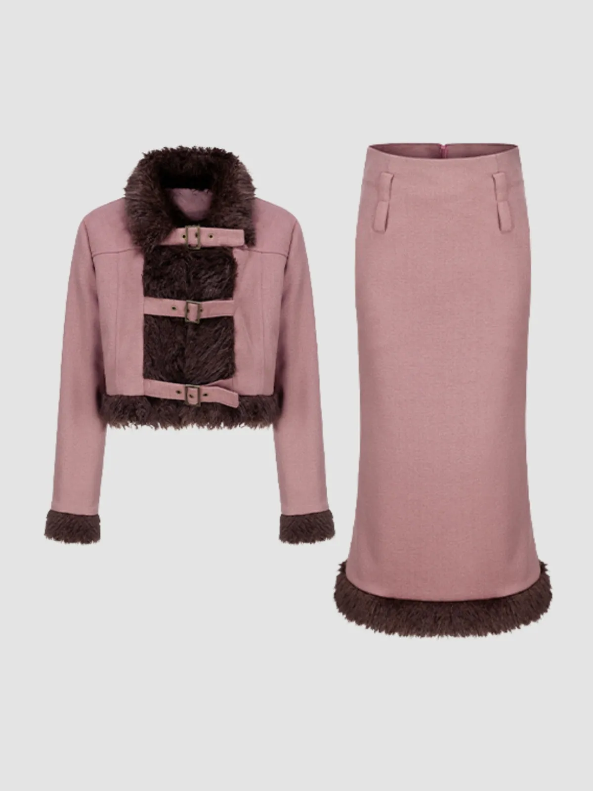 WLS Slim Fit Short Jacket Hip Skirt Woolen Suit