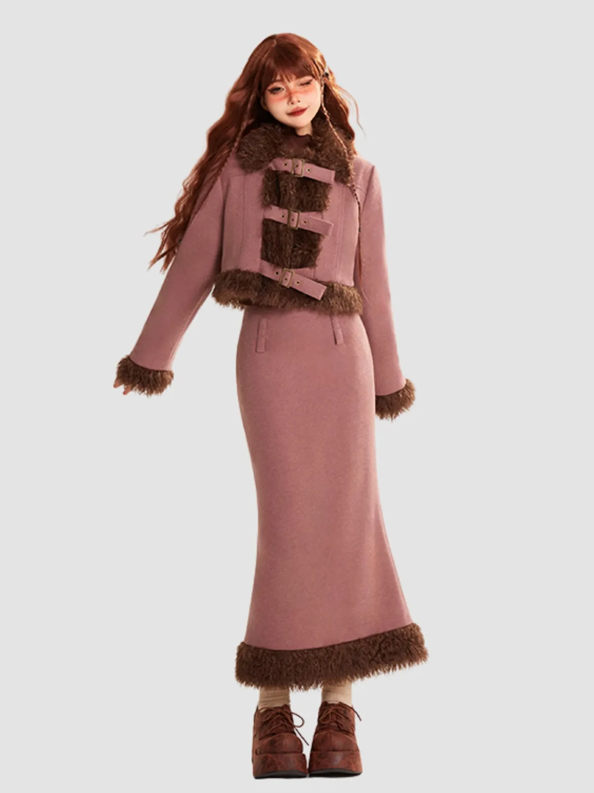 WLS Slim Fit Short Jacket Hip Skirt Woolen Suit
