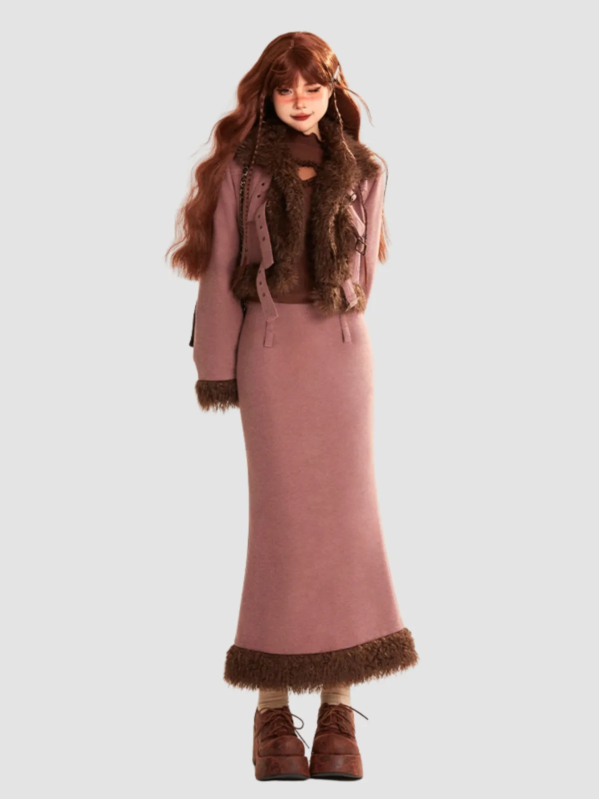 WLS Slim Fit Short Jacket Hip Skirt Woolen Suit