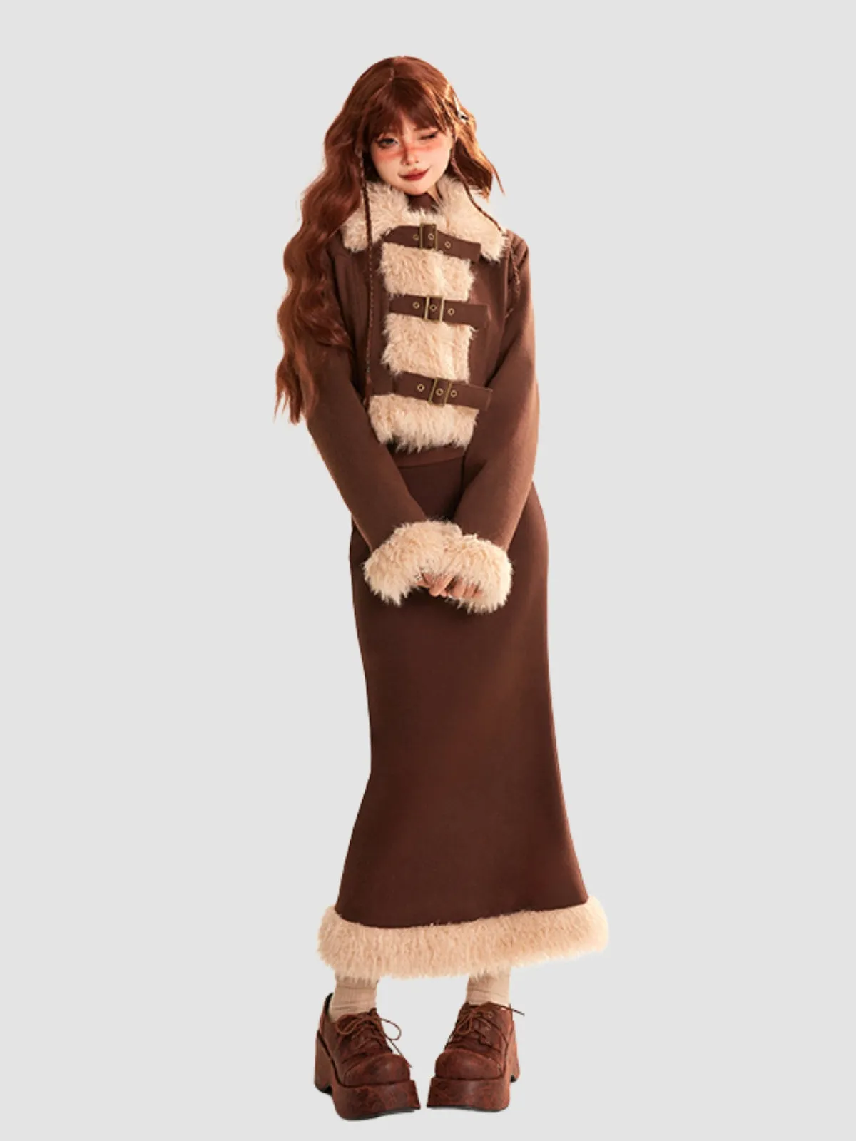 WLS Slim Fit Short Jacket Hip Skirt Woolen Suit