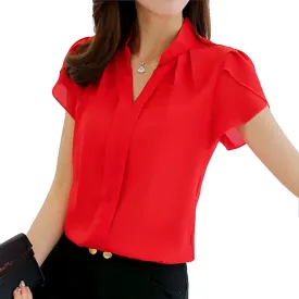 Women Shirt Tops Short Sleeve Elegant Ladies Formal Office Blouse Plus Size Chiffon Shirt clothing