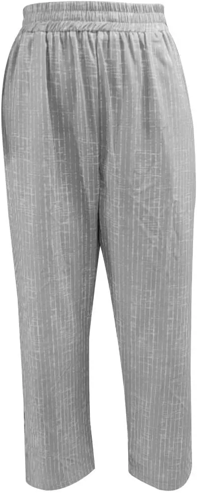 Womens Cotton Linen Pants Straight Leg High Waisted Striped Trousers Casual Loose Fit Side Slit Pants with Pockets