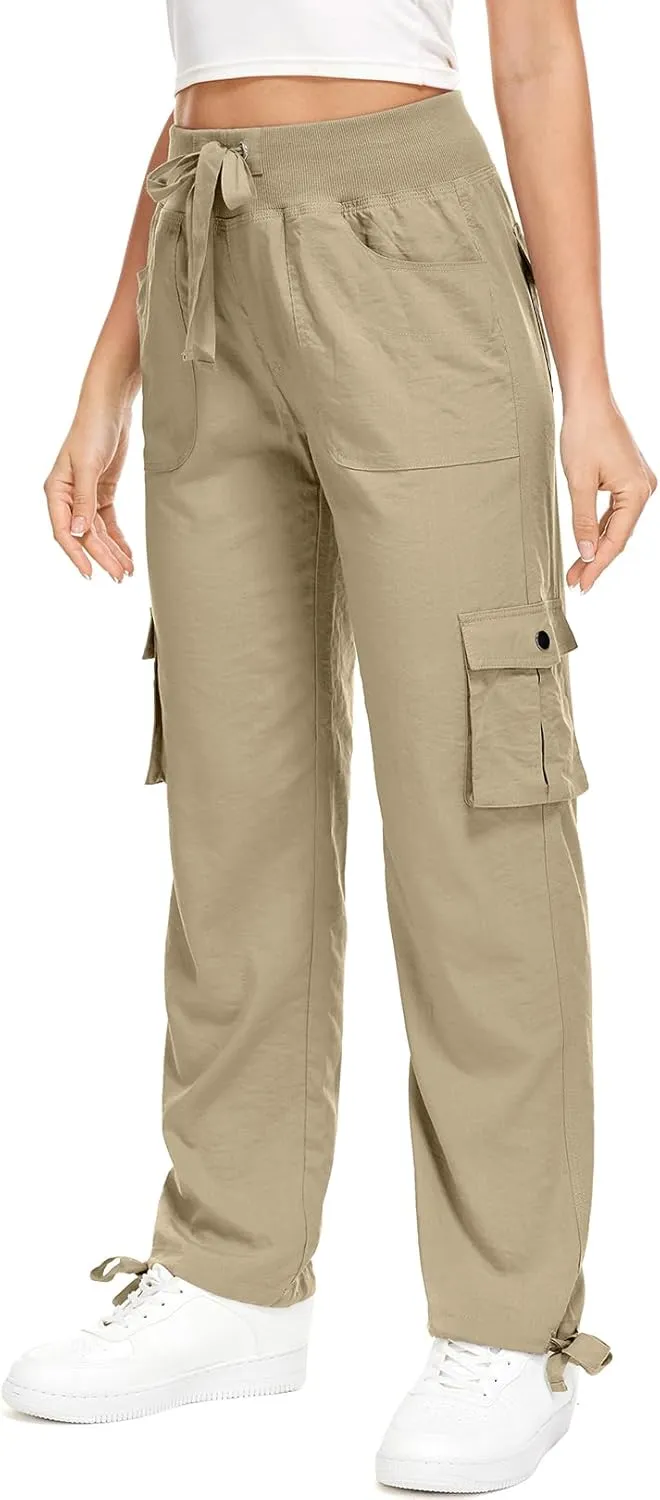 Women's Hiking Pants Quick Dry UPF 50 Travel Golf Safari Running Lightweight Camping Work Cargo Pants Zipper Pockets,6609,Khaki,M